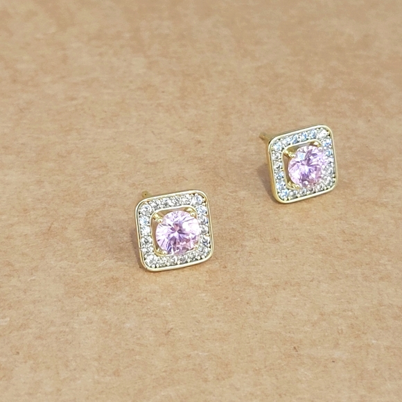 Square Earrings with White Stones - Picture 2 of 4